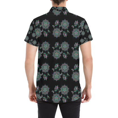 Dream Catcher Colorful Hand Draw Men's Short Sleeve Button Up Shirt