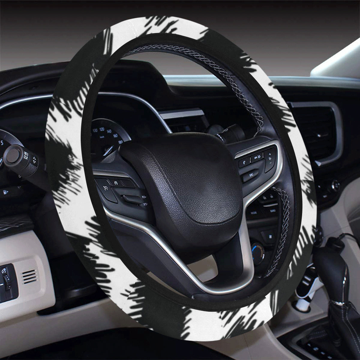 Cheetah Black Print Pattern Steering Wheel Cover with Elastic Edge