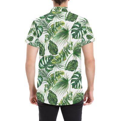 Green Pattern Tropical Palm Leaves Men's Short Sleeve Button Up Shirt