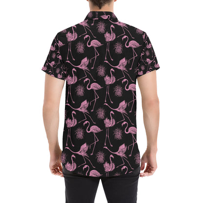 Flamingo Pink Print Pattern Men's Short Sleeve Button Up Shirt