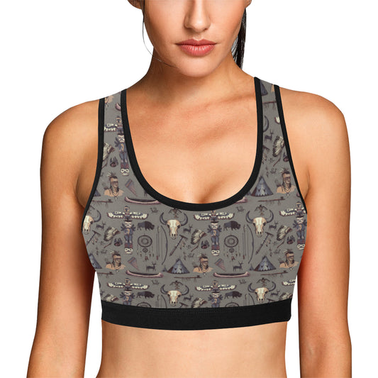 Native Indian life Design Print Sports Bra