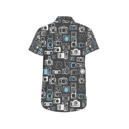 Camera Pattern Print Design 04 Men's Short Sleeve Button Up Shirt