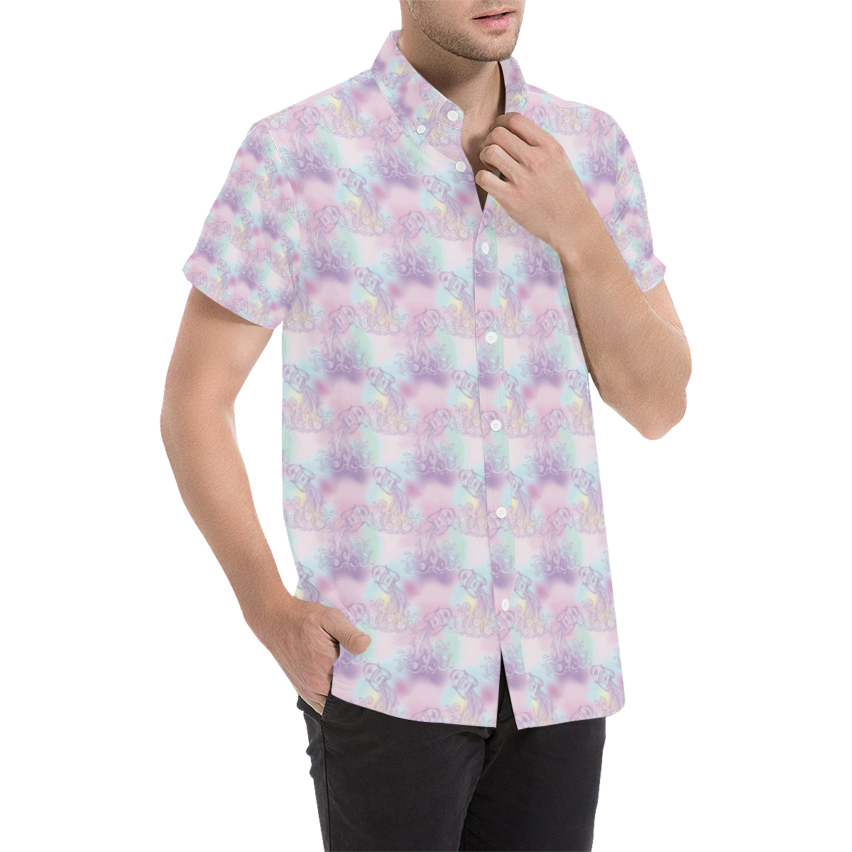 Aquarius Zodiac Pattern Print Design 01 Men's Short Sleeve Button Up Shirt