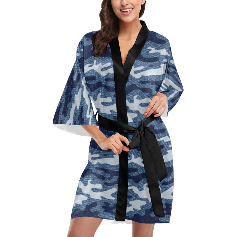 Jean Camouflage Pattern Print Design 05 Women's Short Kimono