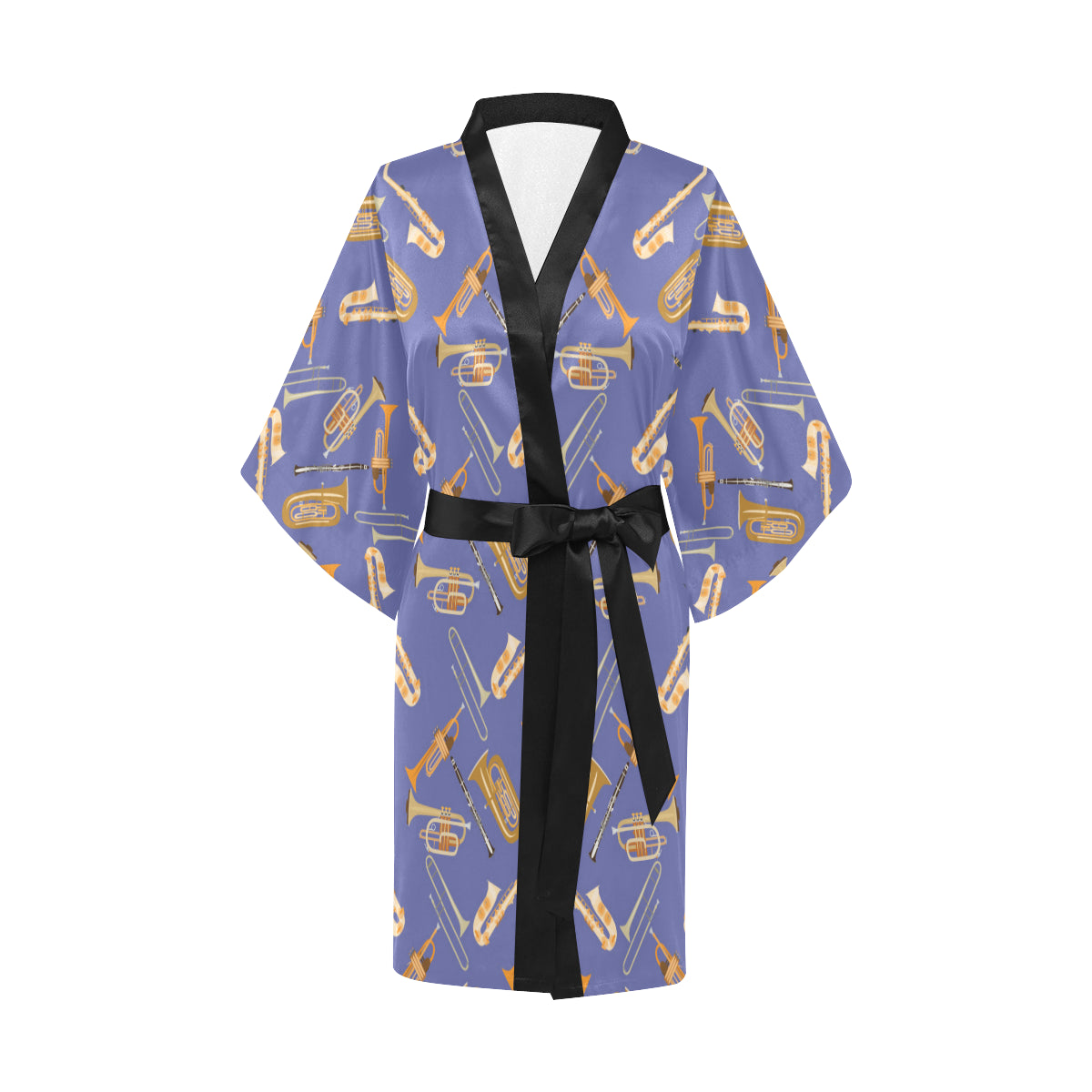 Trombone Pattern Print Design 02 Women's Short Kimono
