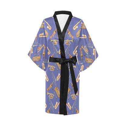 Trombone Pattern Print Design 02 Women's Short Kimono