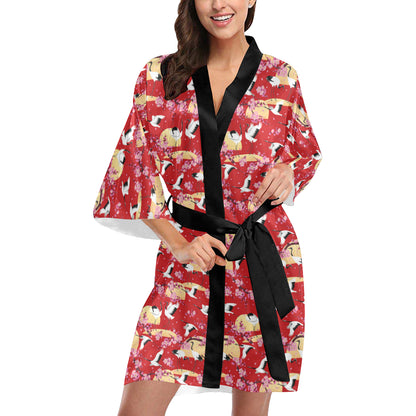 Crane Pattern Print Design 04 Women's Short Kimono