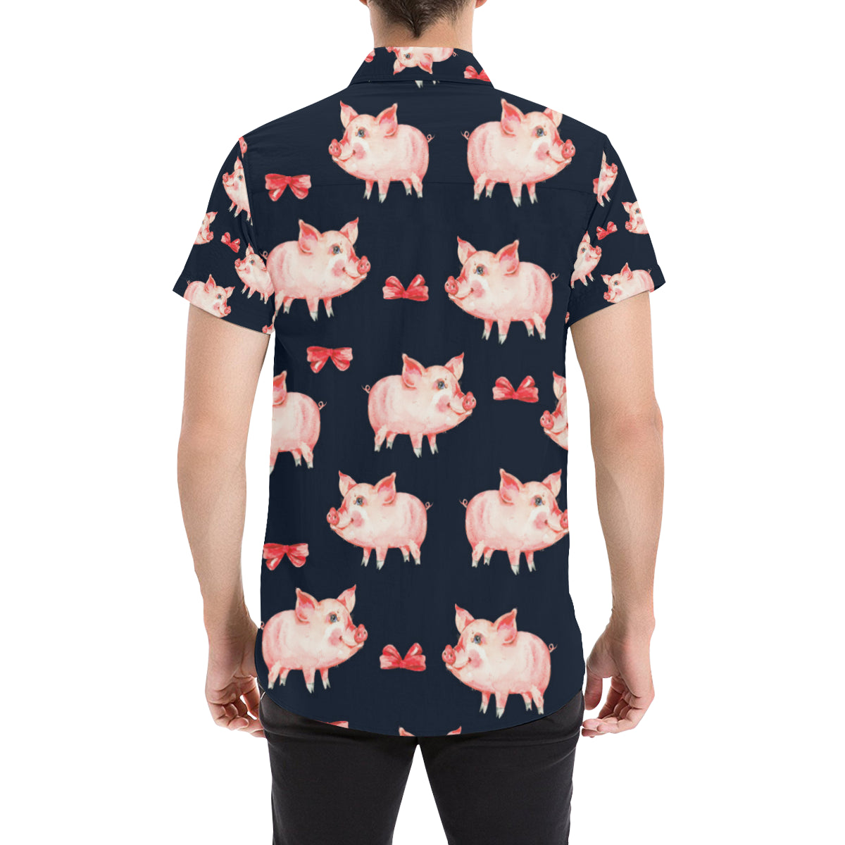 Pig Cute Pattern Print Design 02 Men's Short Sleeve Button Up Shirt