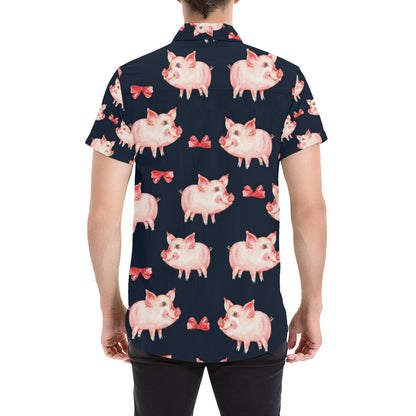 Pig Cute Pattern Print Design 02 Men's Short Sleeve Button Up Shirt