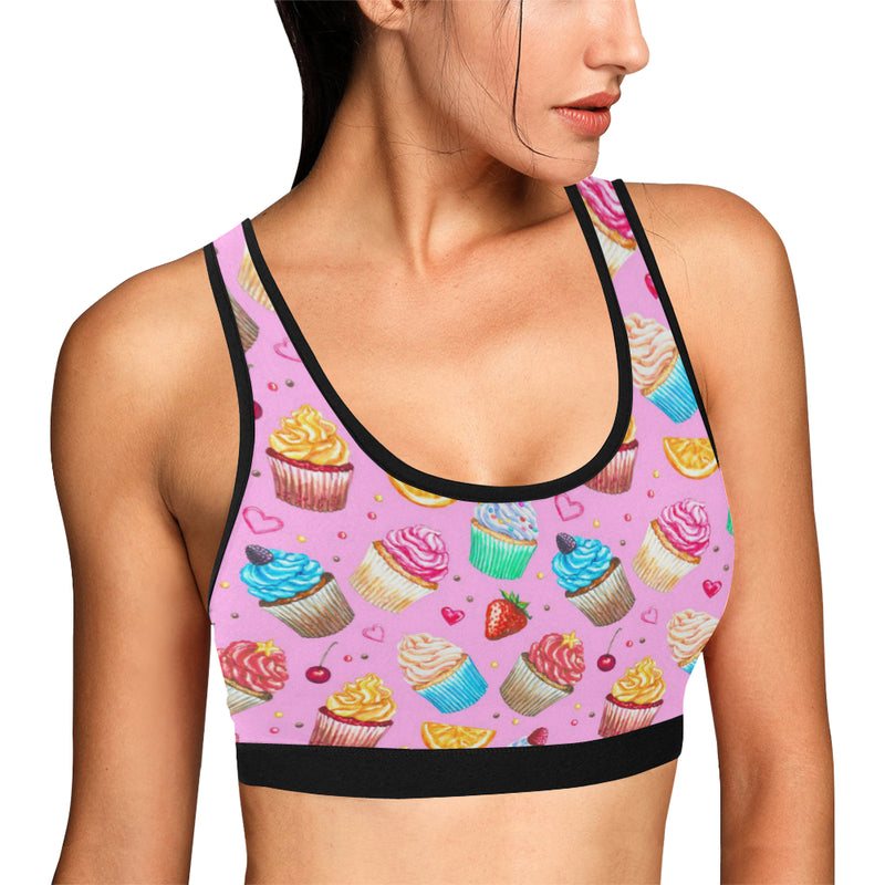 Cupcake Pattern Print Design CP05 Sports Bra