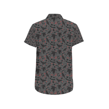 Crow Pattern Print Design 02 Men's Short Sleeve Button Up Shirt