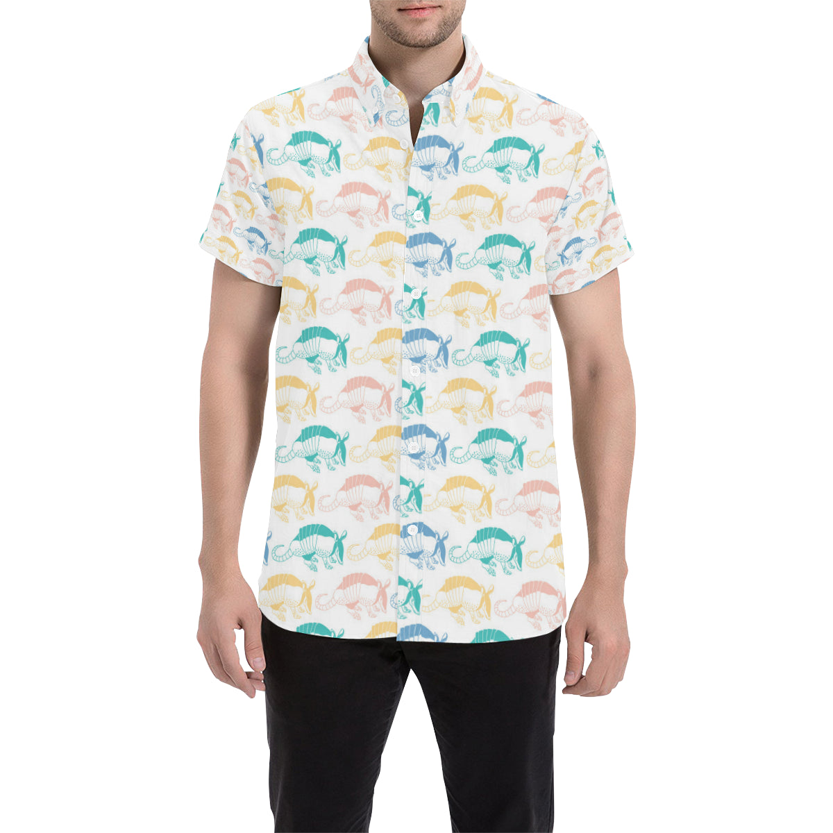 Armadillo Pattern Print Design 05 Men's Short Sleeve Button Up Shirt