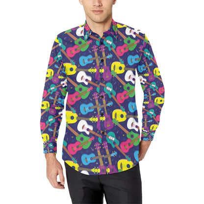 Ukulele Pattern Print Design 02 Men's Long Sleeve Shirt
