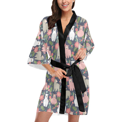 Alpaca Pattern Print Design 03 Women's Short Kimono