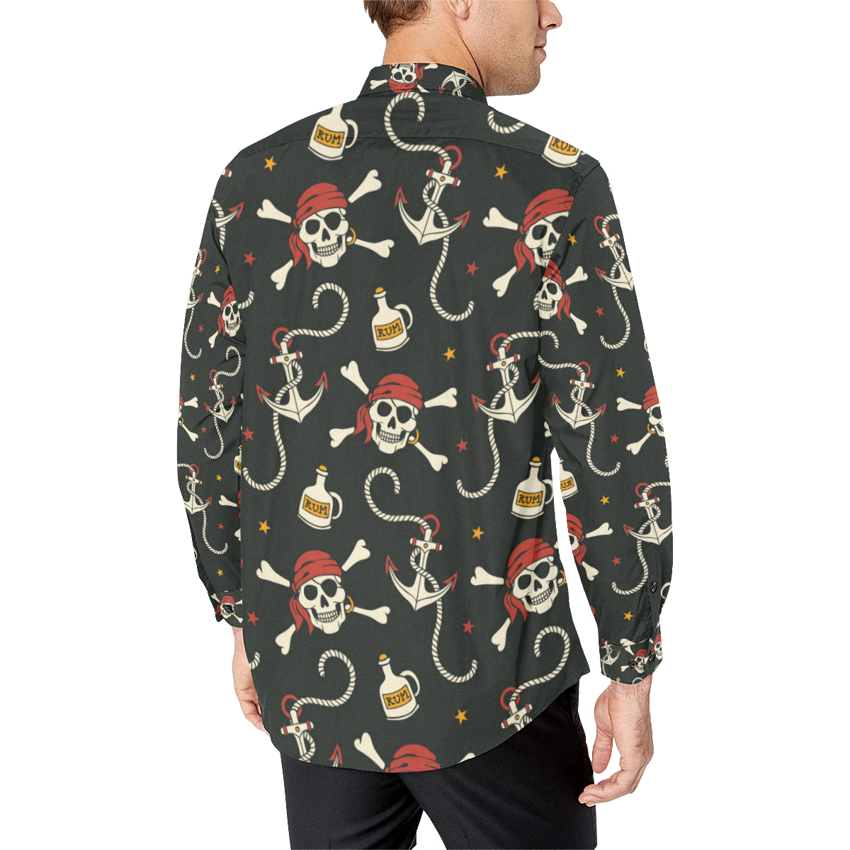 Pirate Pattern Print Design A02 Men's Long Sleeve Shirt