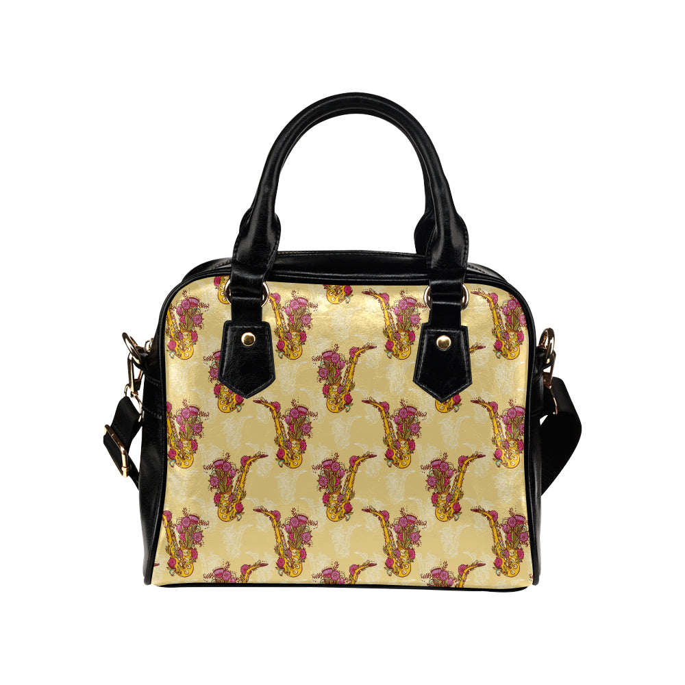 Saxophone Pattern Print Design 04 Shoulder Handbag