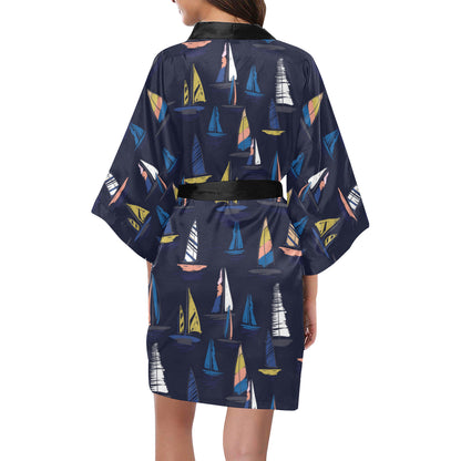 Sailing Ships Pattern Print Design A03 Women's Short Kimono