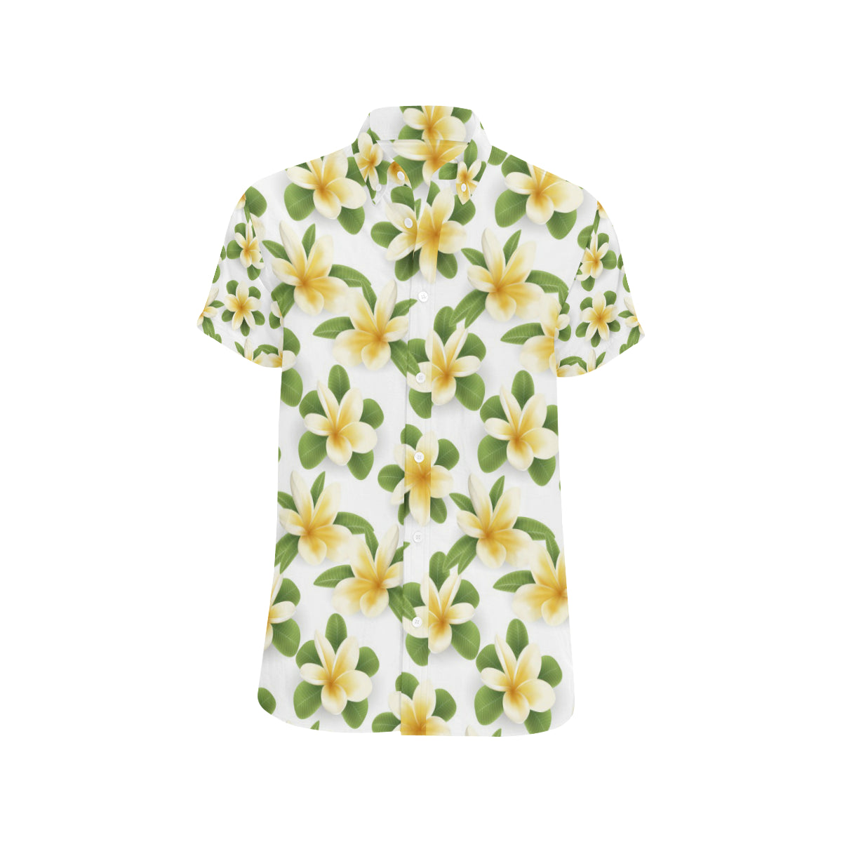 Yellow Plumeria Pattern Print Design PM012 Men's Short Sleeve Button Up Shirt