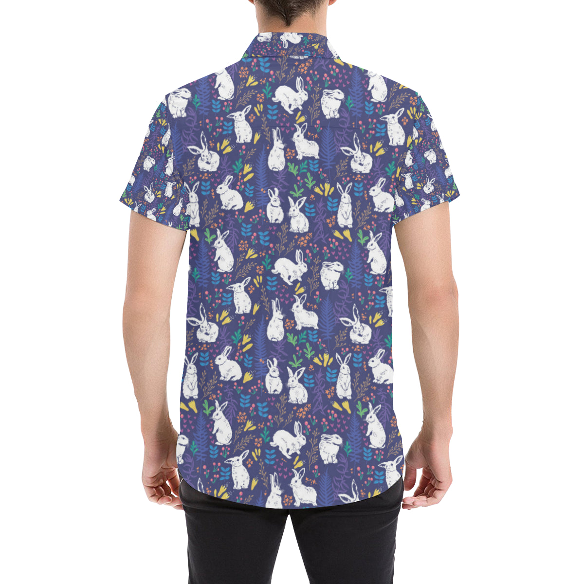 Bunny Pattern Print Design 01 Men's Short Sleeve Button Up Shirt