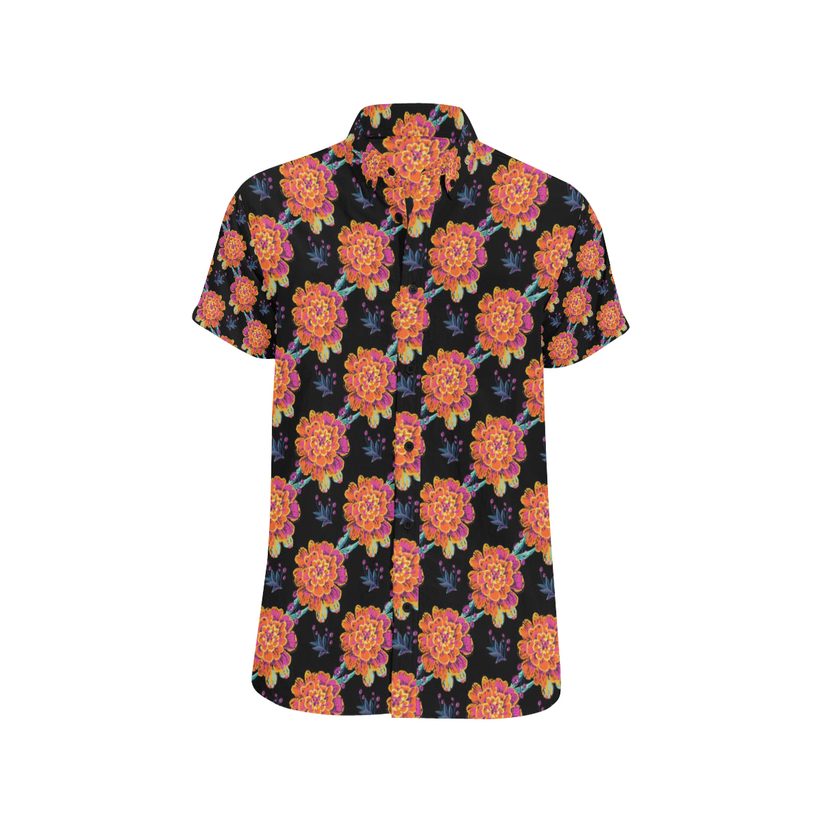 Marigold Pattern Print Design MR04 Men's Short Sleeve Button Up Shirt