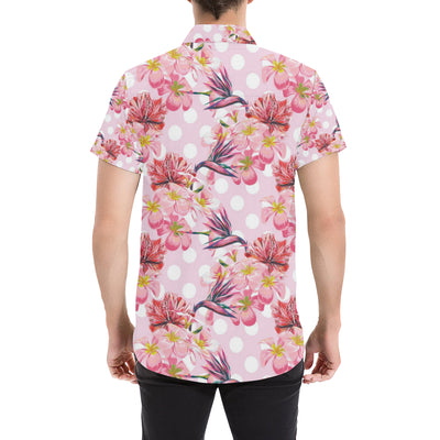 Bird Of Paradise Pattern Print Design BOP011 Men's Short Sleeve Button Up Shirt