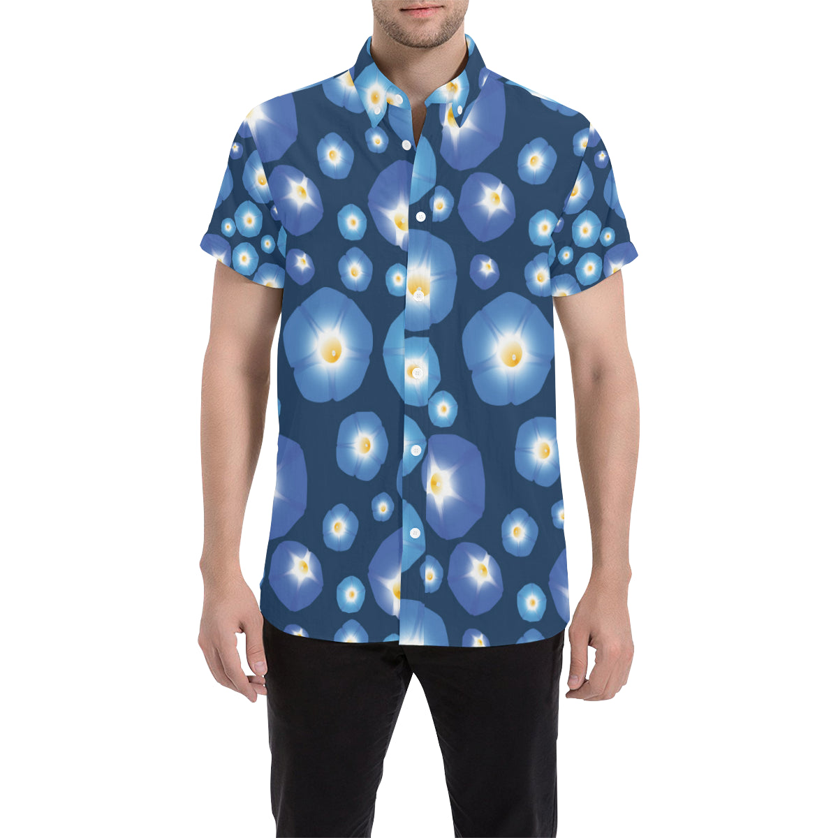Morning Glory Pattern Print Design 02 Men's Short Sleeve Button Up Shirt