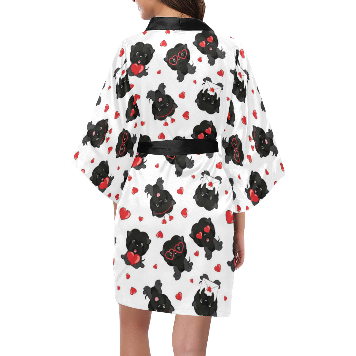 Affenpinscher Pattern Print Design 01 Women's Short Kimono