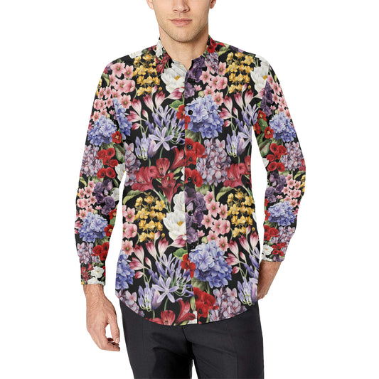 Summer Floral Pattern Print Design SF04 Men's Long Sleeve Shirt