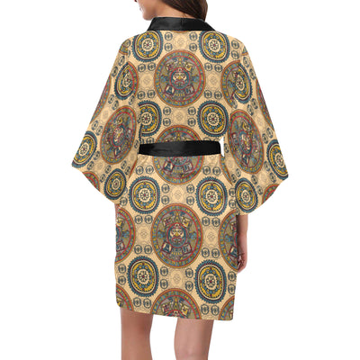 Calendar Aztec Pattern Print Design 02 Women's Short Kimono