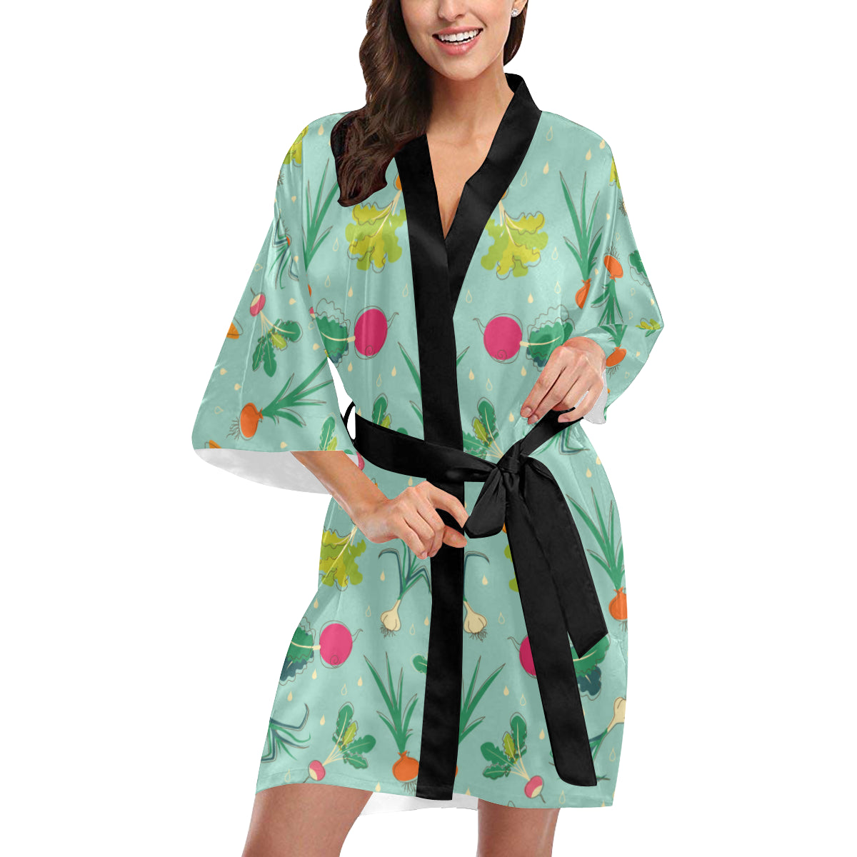 Radish Pattern Print Design A01 Women's Short Kimono
