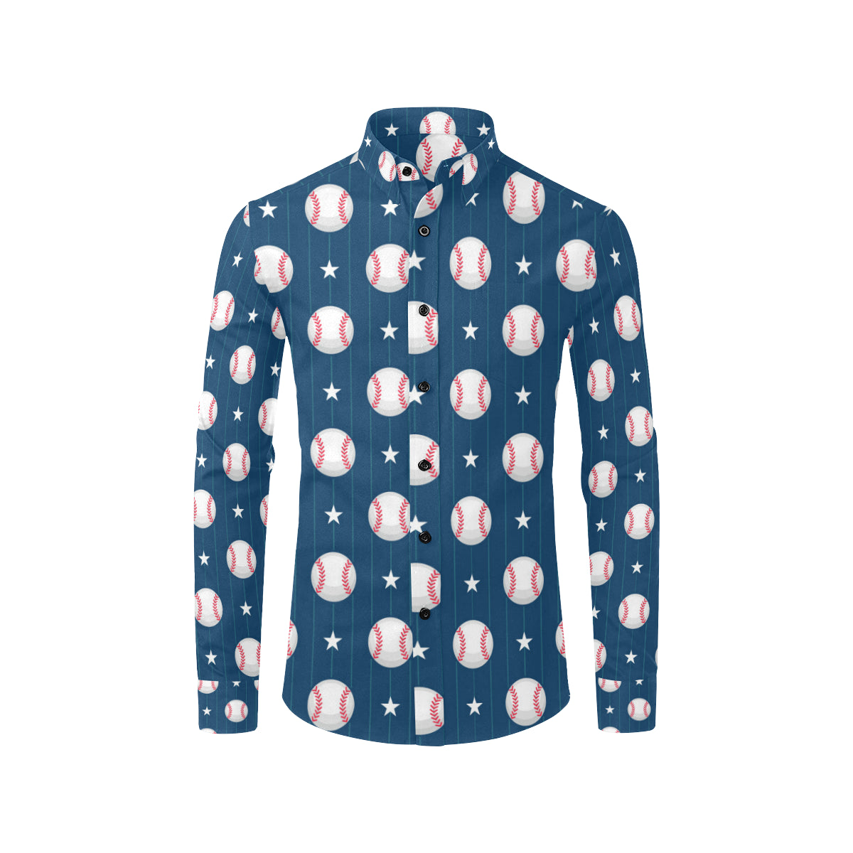 Baseball Star Print Pattern Men's Long Sleeve Shirt