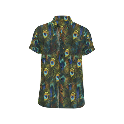 Peacock Feather Pattern Print Design A03 Men's Short Sleeve Button Up Shirt