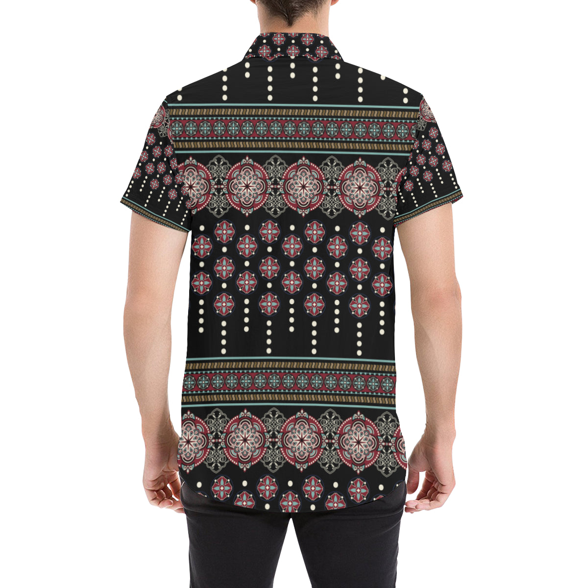 Ethnic Dot Style Print Pattern Men's Short Sleeve Button Up Shirt