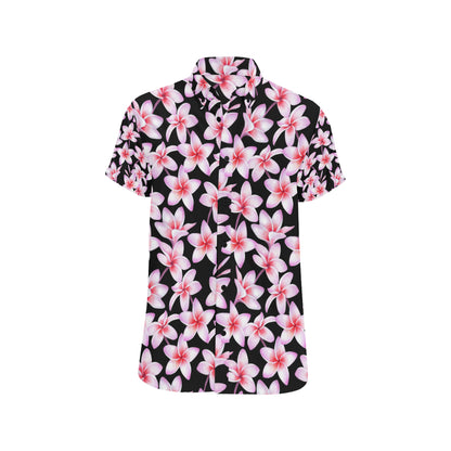Pink Plumeria Pattern Print Design PM09 Men's Short Sleeve Button Up Shirt
