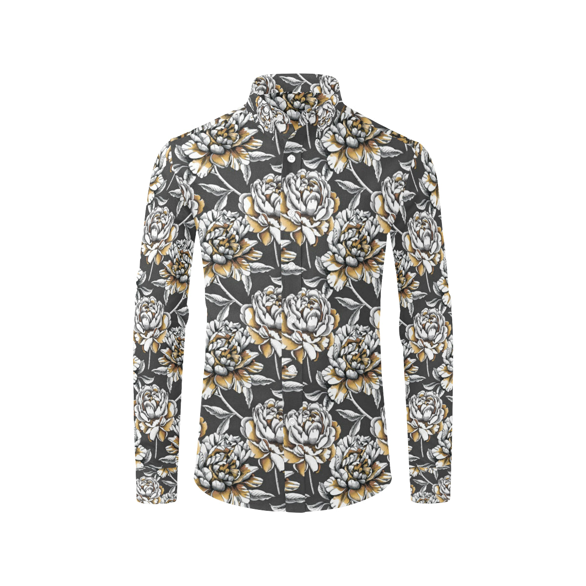 Peony Pattern Print Design PE06 Men's Long Sleeve Shirt