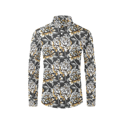 Peony Pattern Print Design PE06 Men's Long Sleeve Shirt