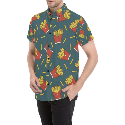 French Fried Pattern Print Design 04 Men's Short Sleeve Button Up Shirt