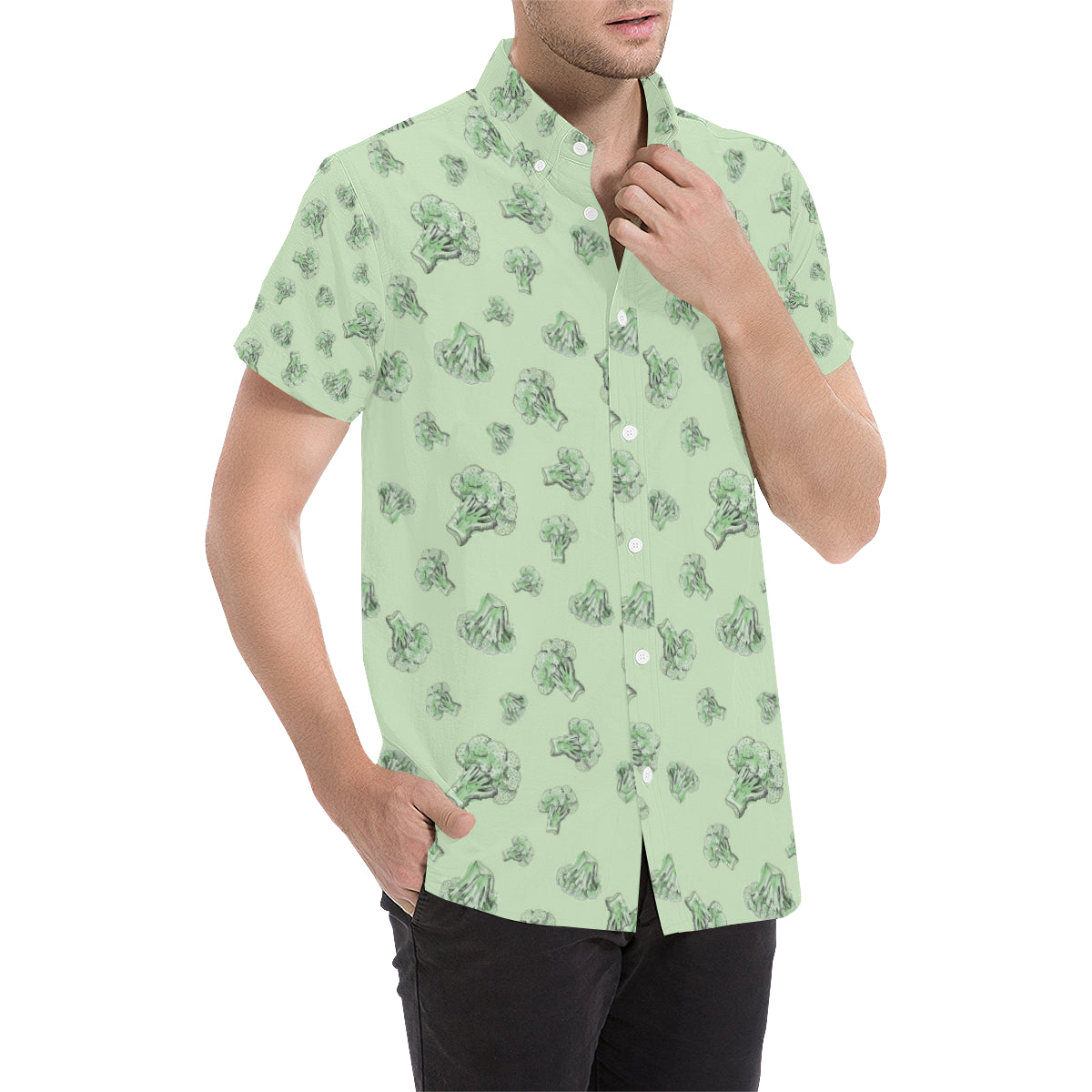 Broccoli Pattern Print Design 05 Men's Short Sleeve Button Up Shirt