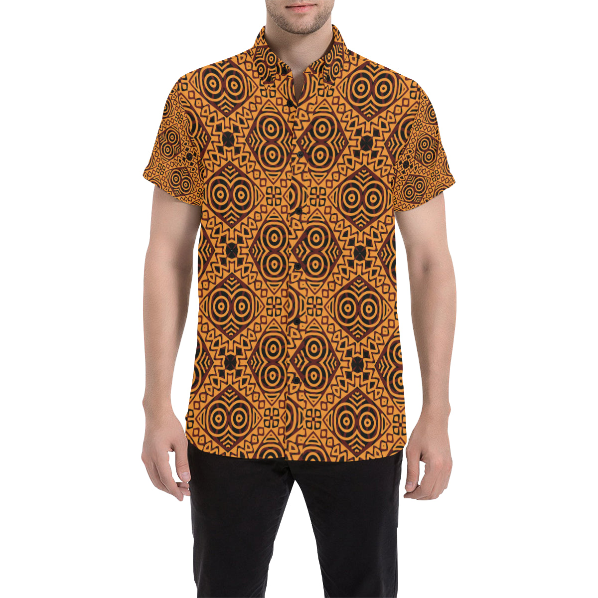African Pattern Print Design 05 Men's Short Sleeve Button Up Shirt