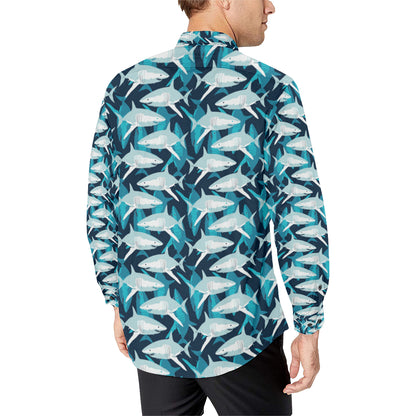 Shark Design Print Men's Long Sleeve Shirt