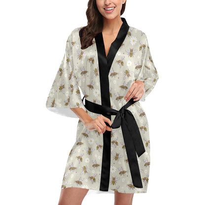 Bee Pattern Print Design 03 Women's Short Kimono