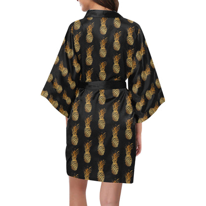 Pineapple Pattern Print Design A02 Women's Short Kimono
