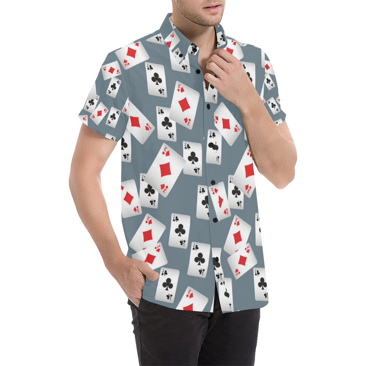 Poker Cards Pattern Print Design A05 Men's Short Sleeve Button Up Shirt