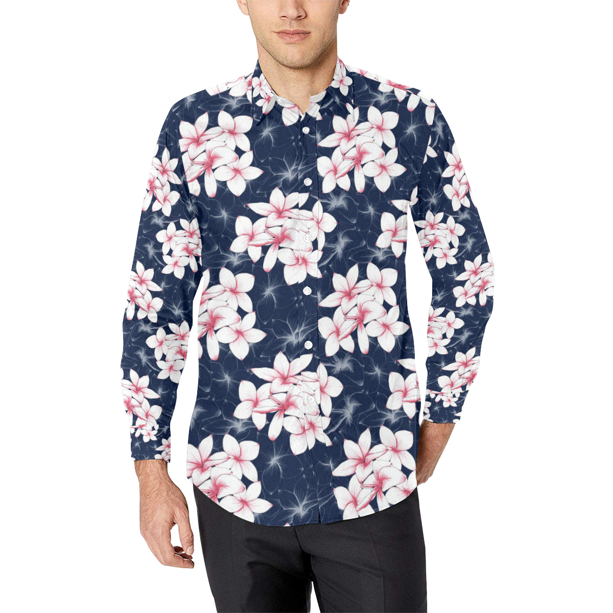 Plumeria Pattern Print Design PM017 Men's Long Sleeve Shirt
