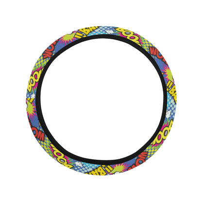 Comic Book Pattern Print Design 02 Steering Wheel Cover with Elastic Edge