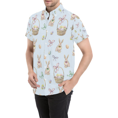 Rabbit Easter Eggs Pattern Print Design 03 Men's Short Sleeve Button Up Shirt