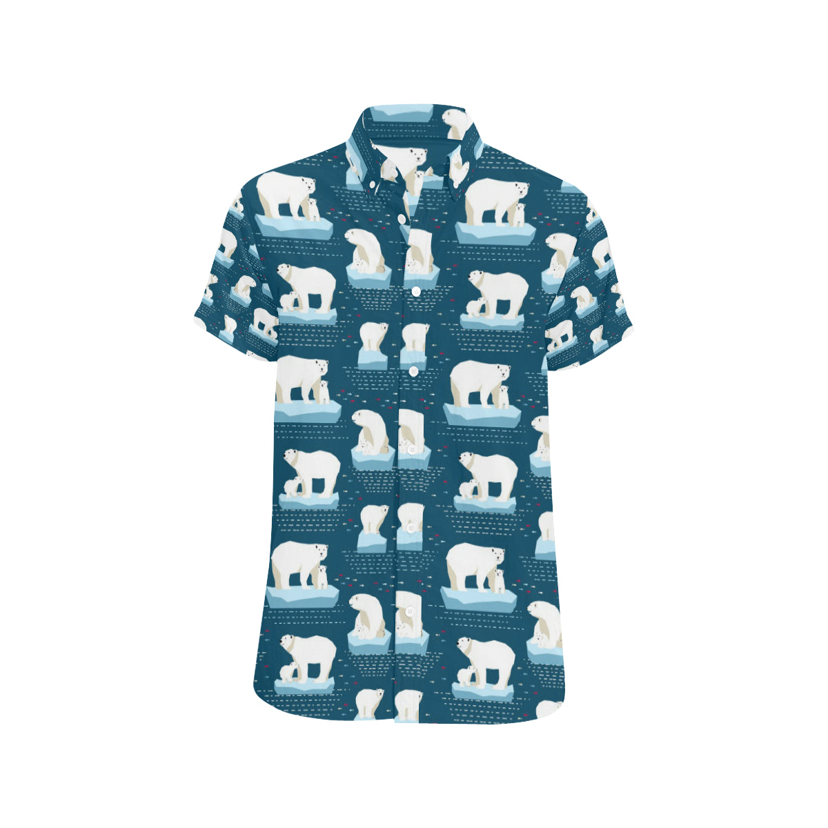 Polar Bear Pattern Print Design PB02 Men's Short Sleeve Button Up Shirt