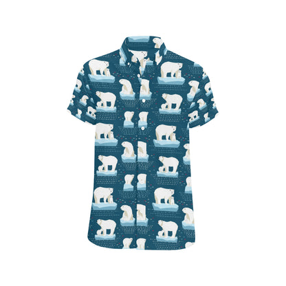 Polar Bear Pattern Print Design PB02 Men's Short Sleeve Button Up Shirt