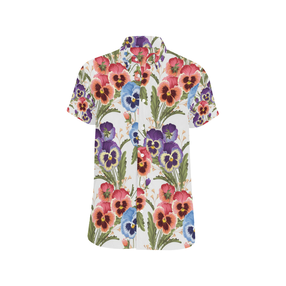 Pansy Pattern Print Design PS06 Men's Short Sleeve Button Up Shirt