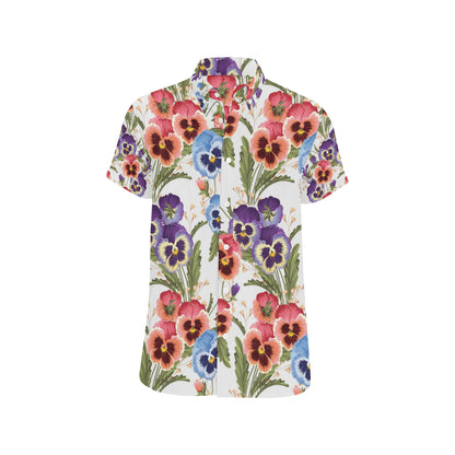 Pansy Pattern Print Design PS06 Men's Short Sleeve Button Up Shirt